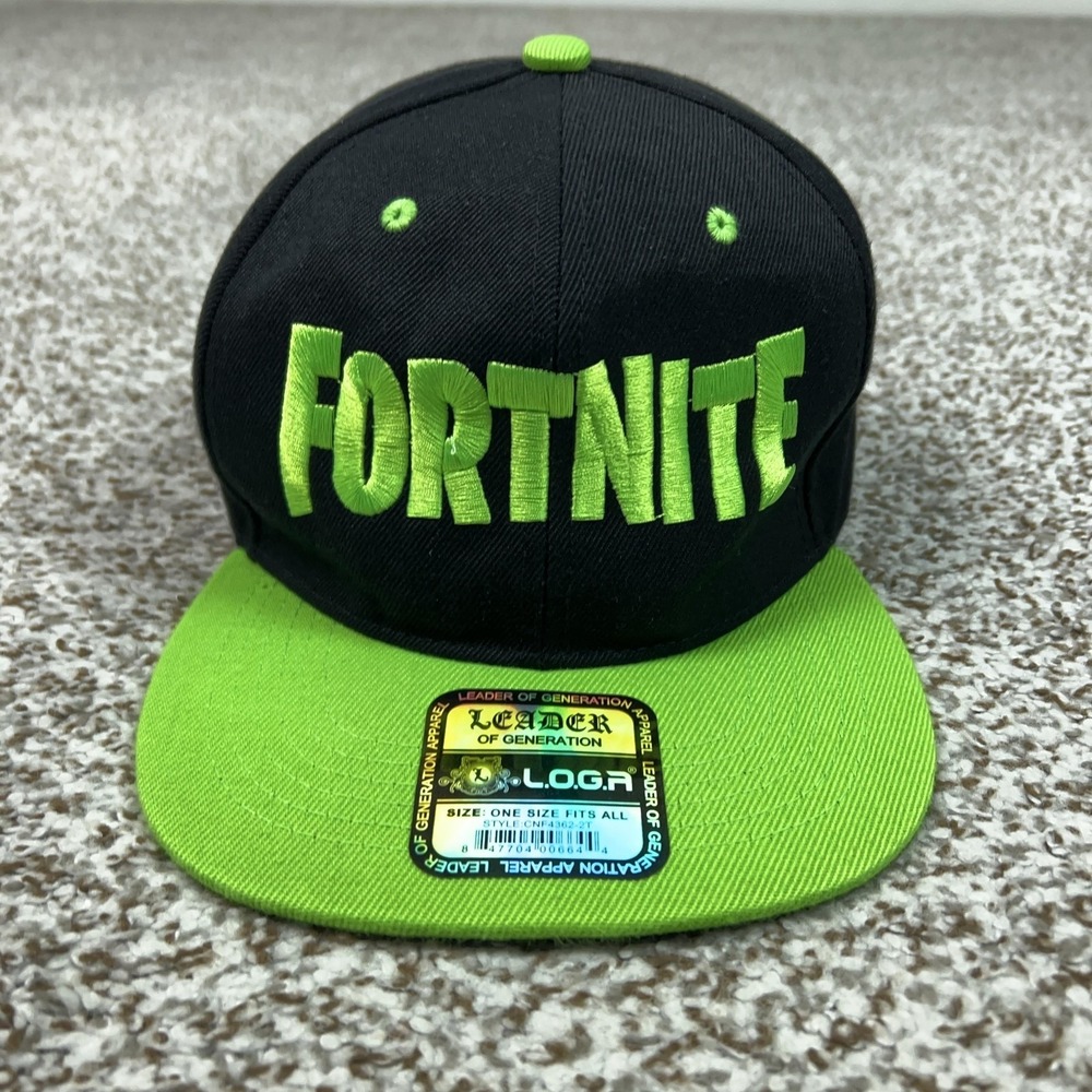 Fortnite Hat Cap Snap Back Mens One Size Black Green‎ Video Game Leader LOGA